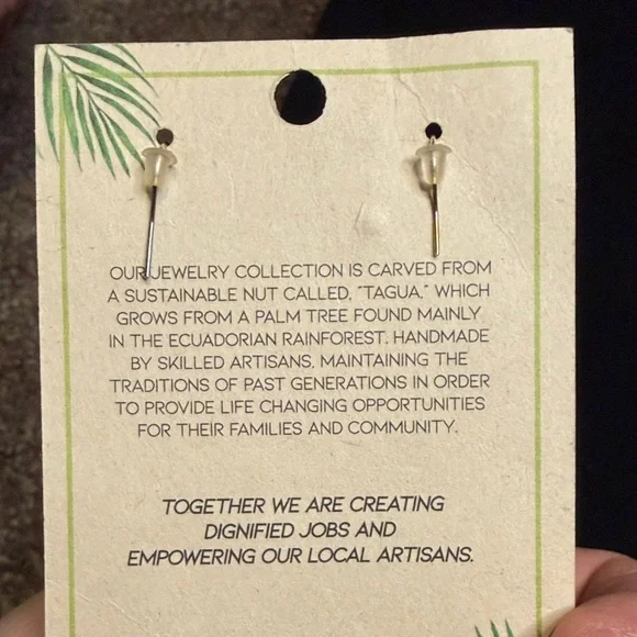 Tagua Blue Teardrop Drop Earrings - Turquoise Tone - Picture 2 of 3